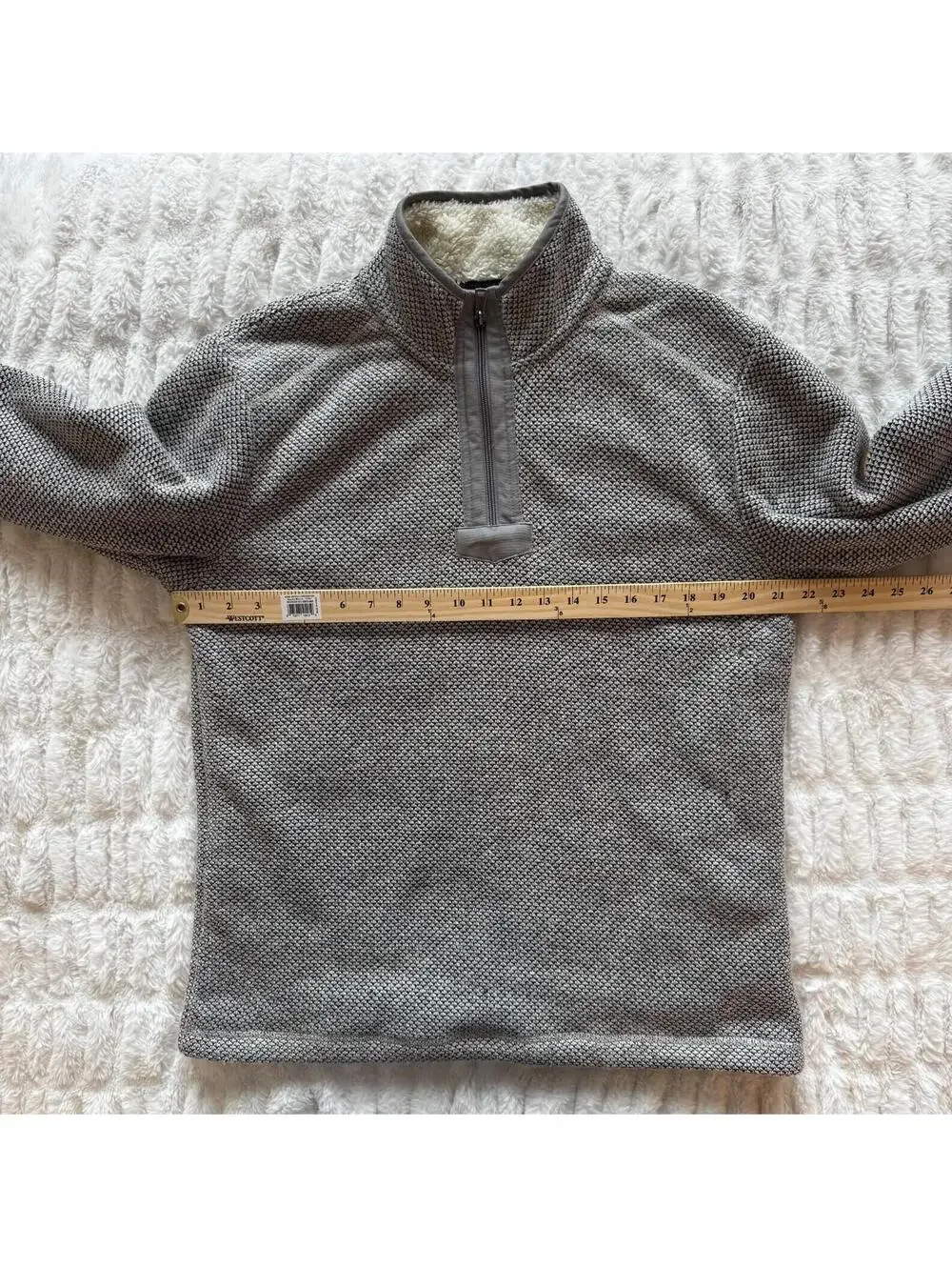 Orvis Sherpa Fleece Pullover Mens Medium Gray 1/4‎ Zip Sweater Heavy Knit Lined
